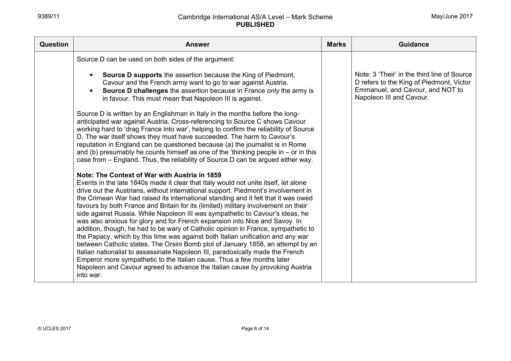 Mark scheme, page 6 of 14