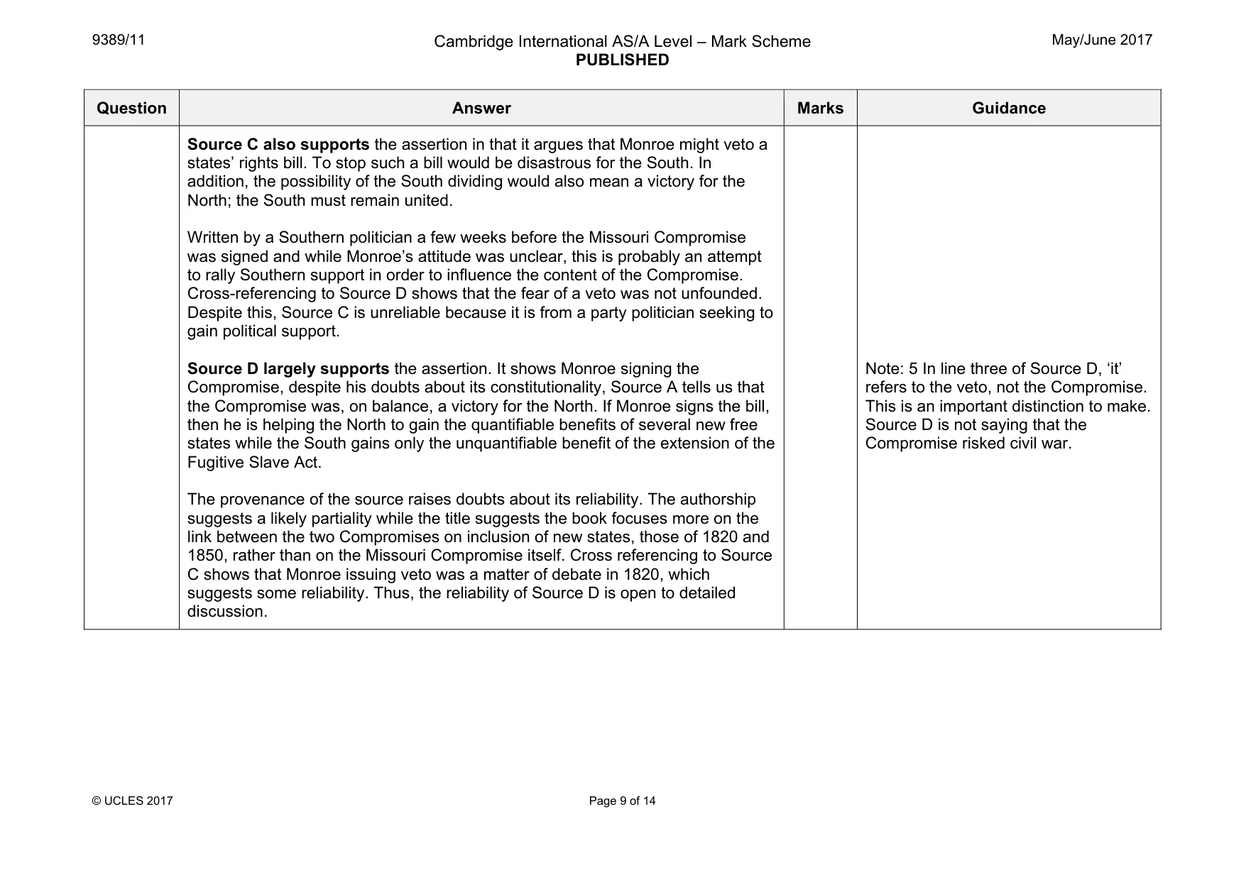 Mark scheme, page 9 of 14