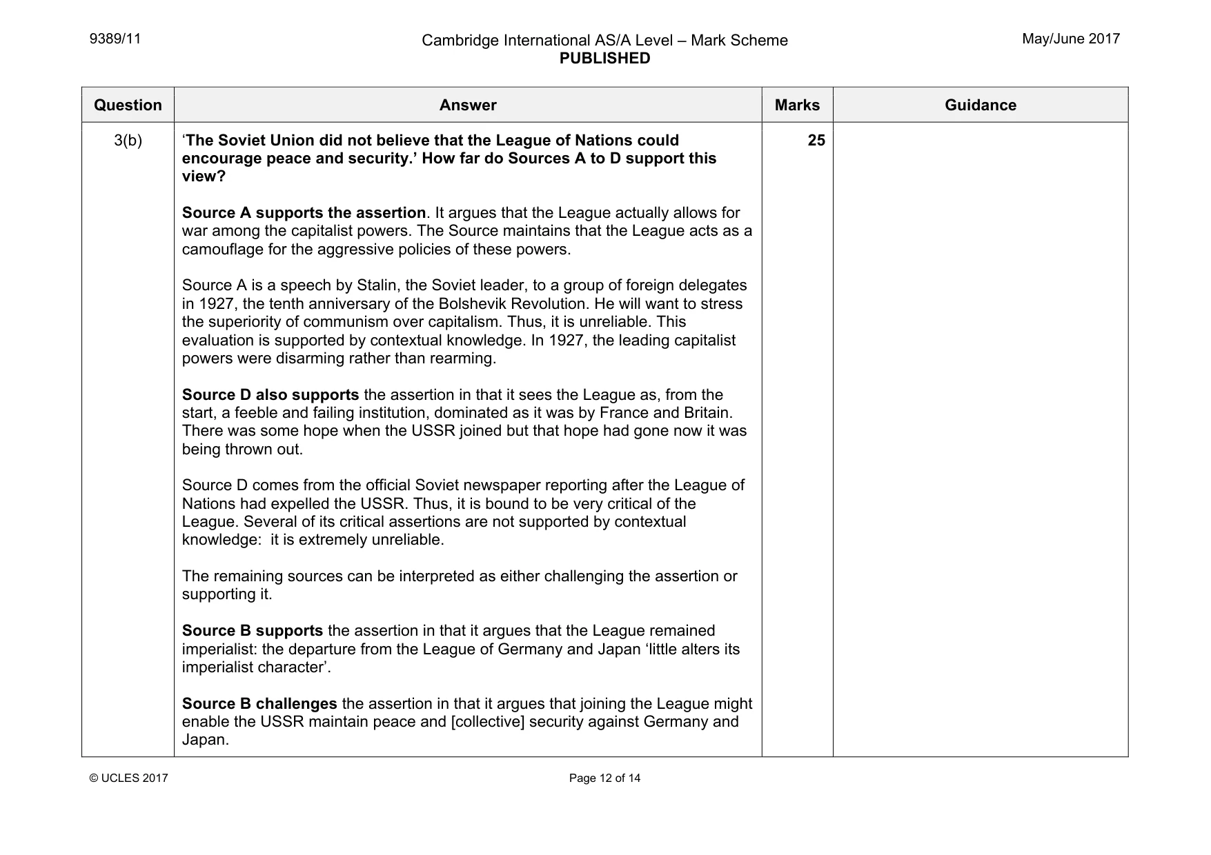 Mark scheme, page 12 of 14