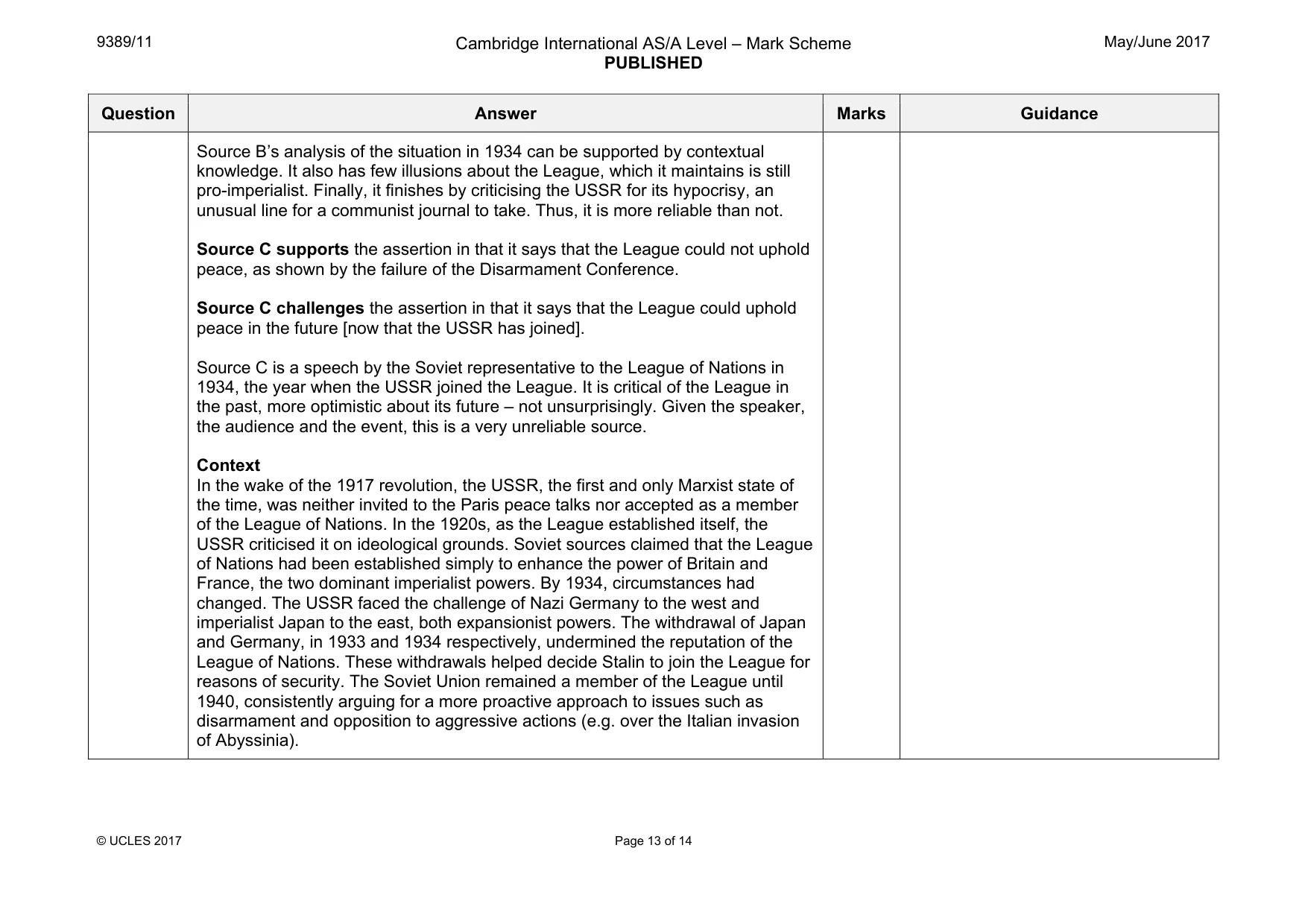 Mark scheme, page 13 of 14