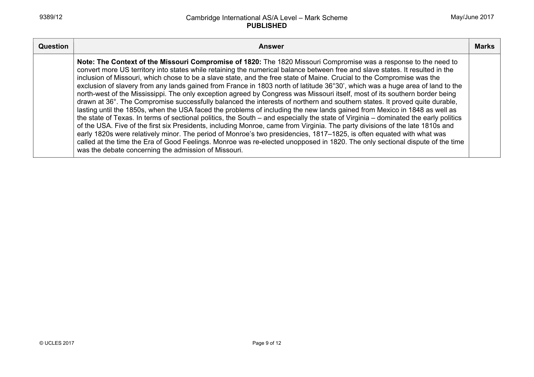 Mark scheme, page 9 of 12
