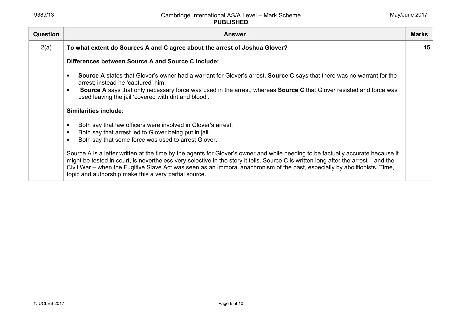 Mark scheme, page 6 of 10