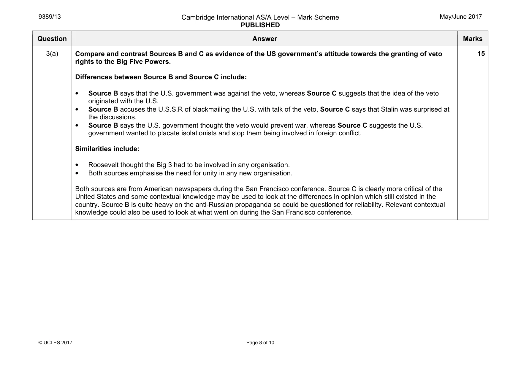 Mark scheme, page 8 of 10