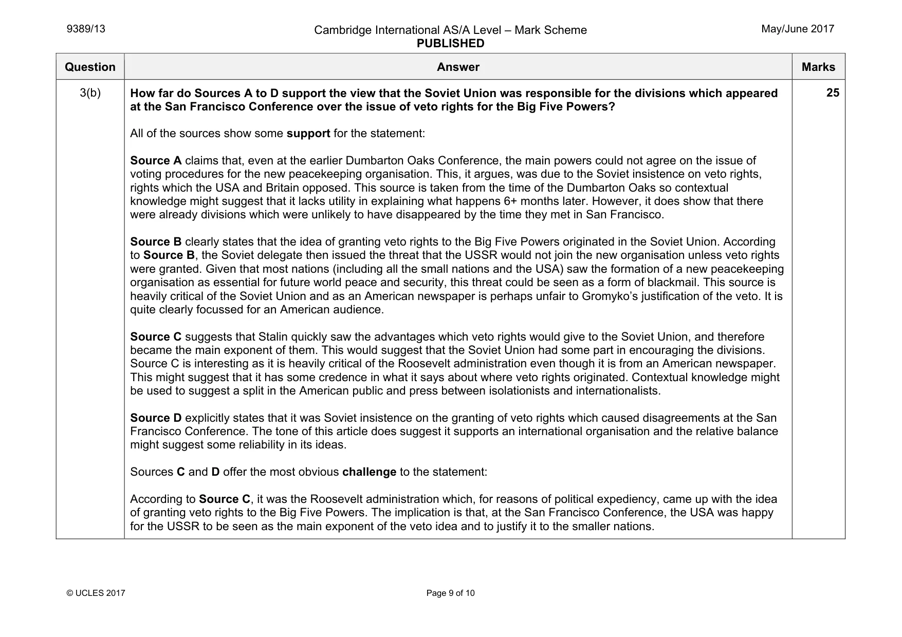 Mark scheme, page 9 of 10