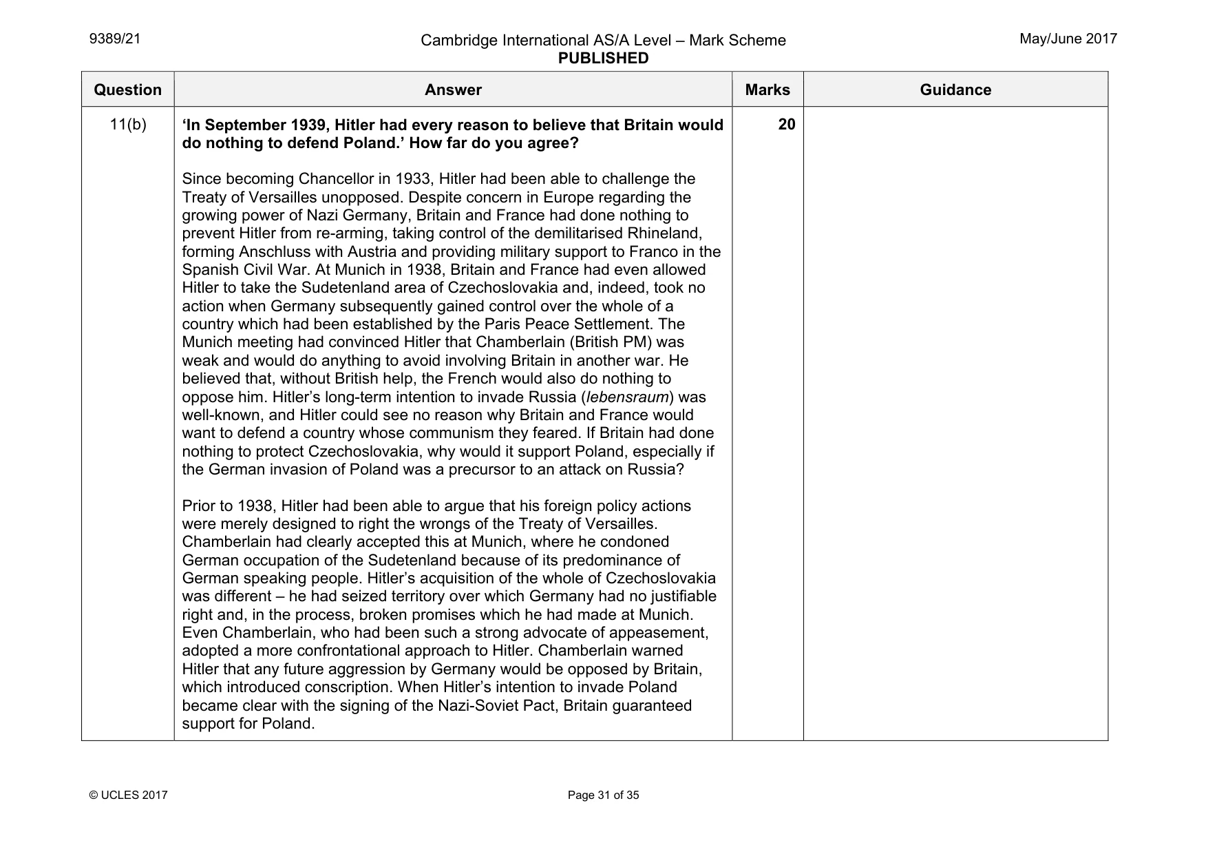 Mark scheme, page 31 of 35
