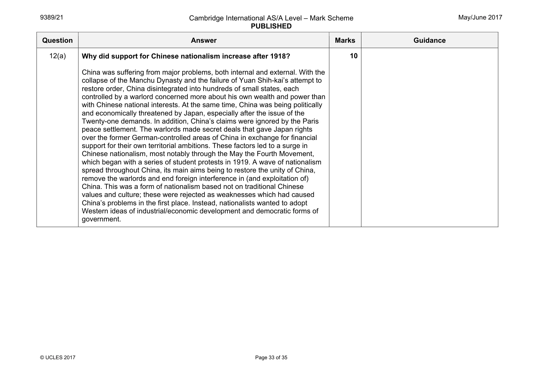 Mark scheme, page 33 of 35