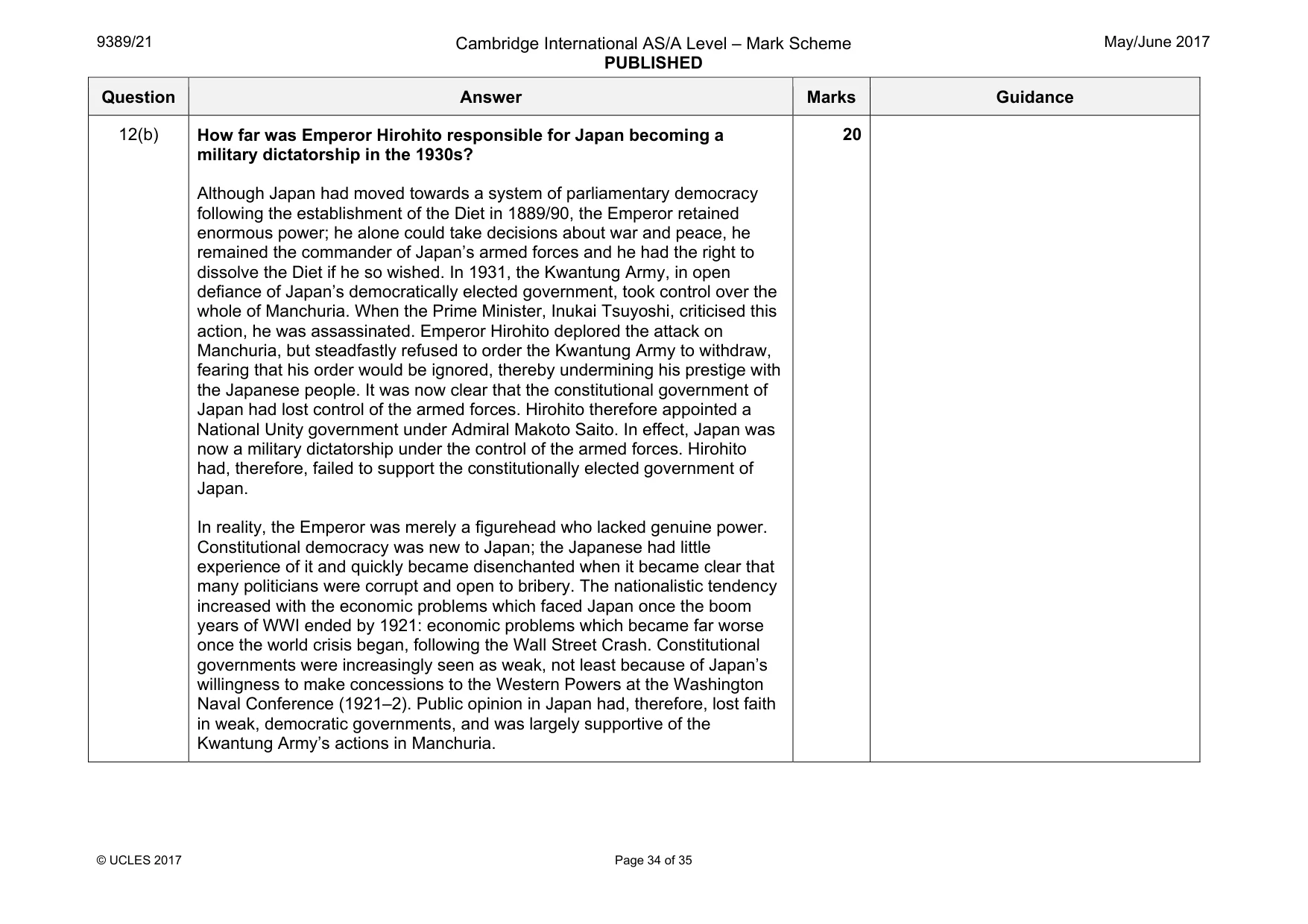 Mark scheme, page 34 of 35