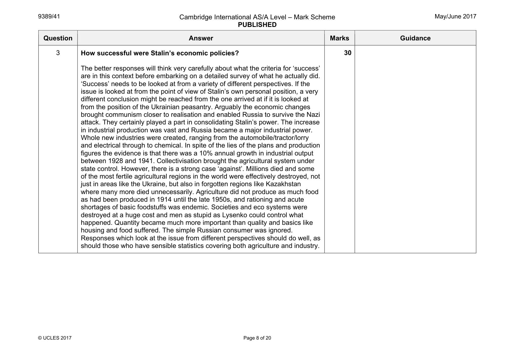 Mark scheme, page 8 of 20