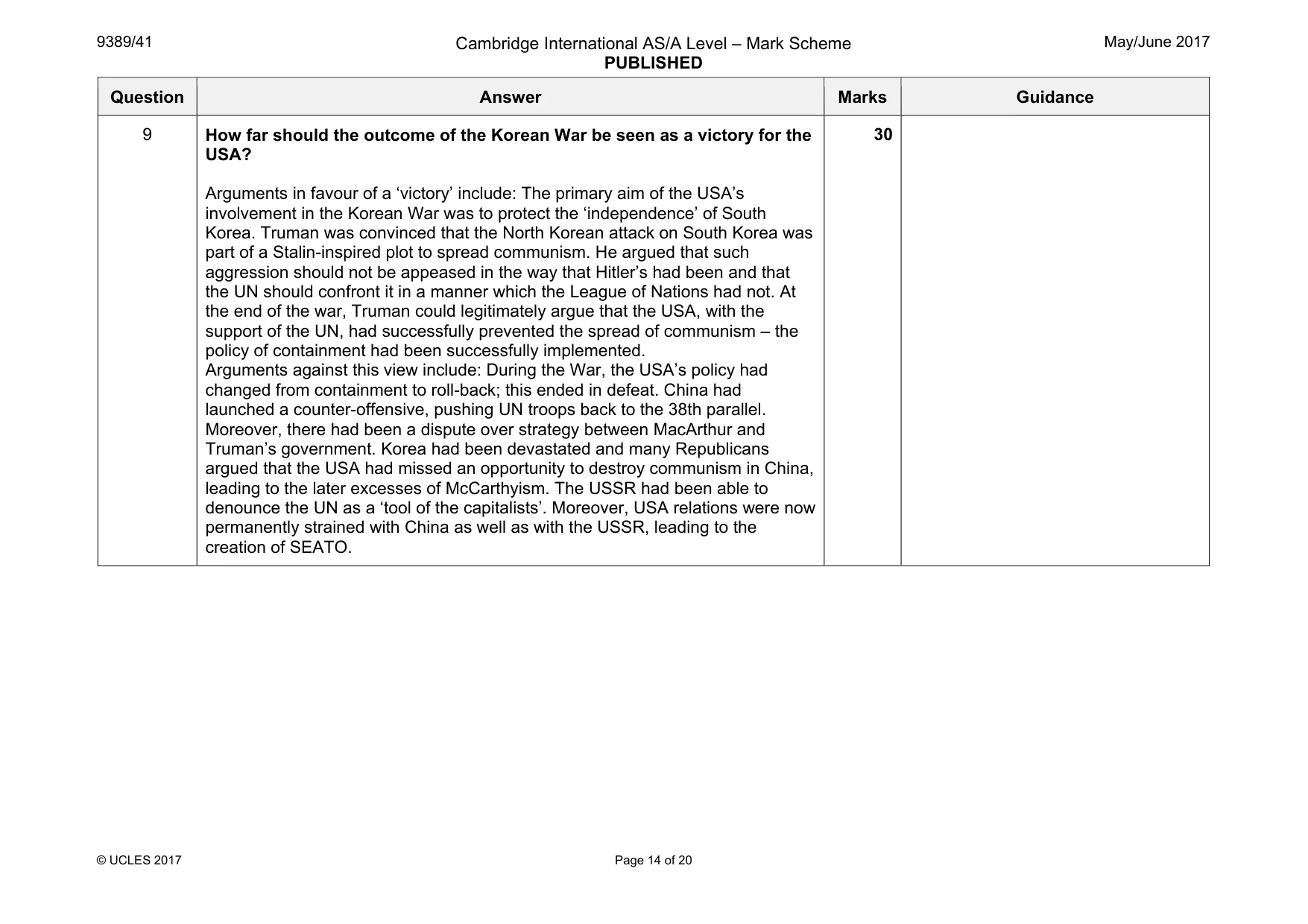Mark scheme, page 14 of 20