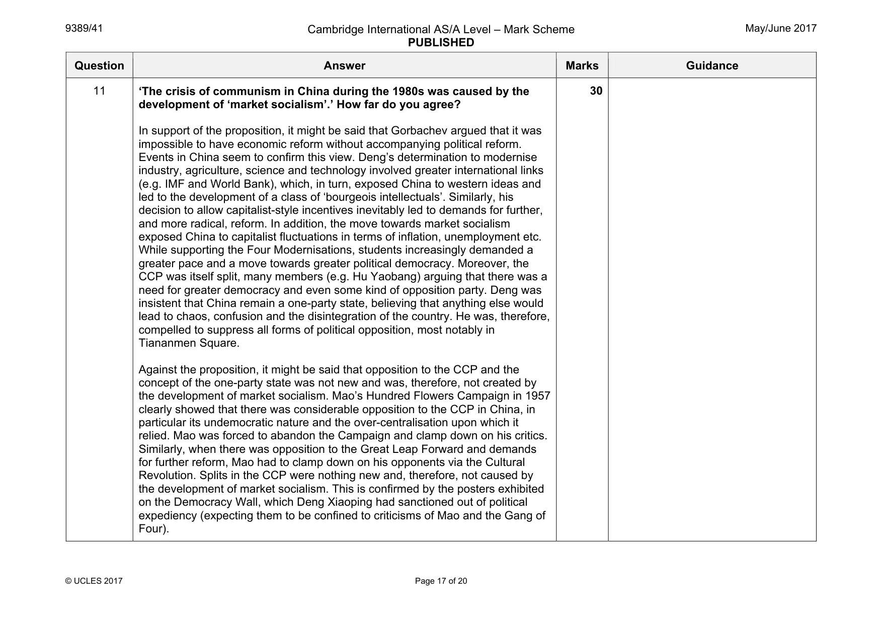 Mark scheme, page 17 of 20