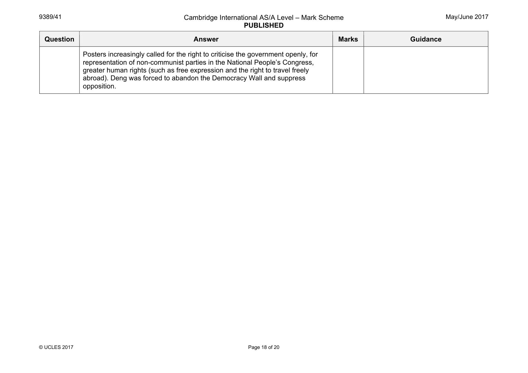 Mark scheme, page 18 of 20