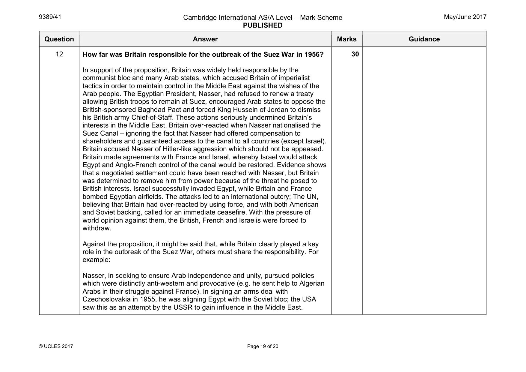 Mark scheme, page 19 of 20