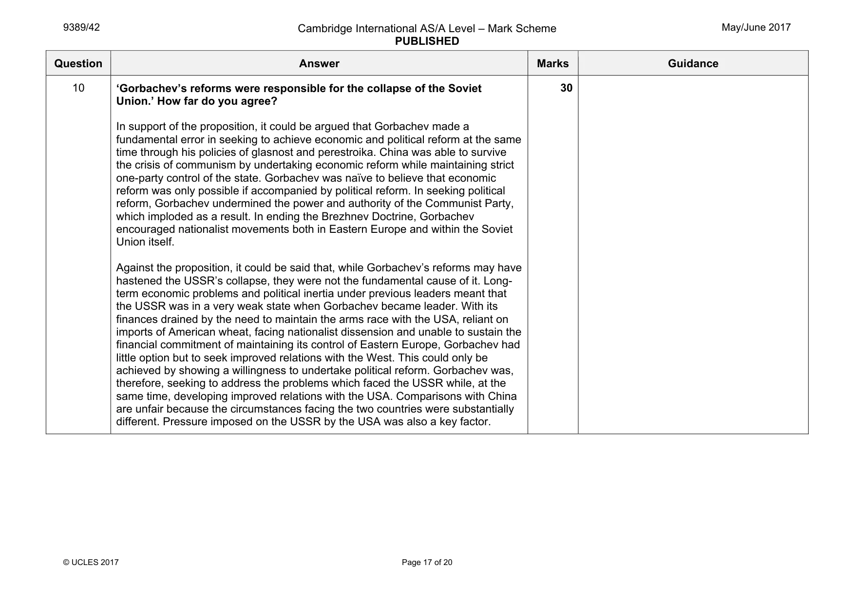 Mark scheme, page 17 of 20