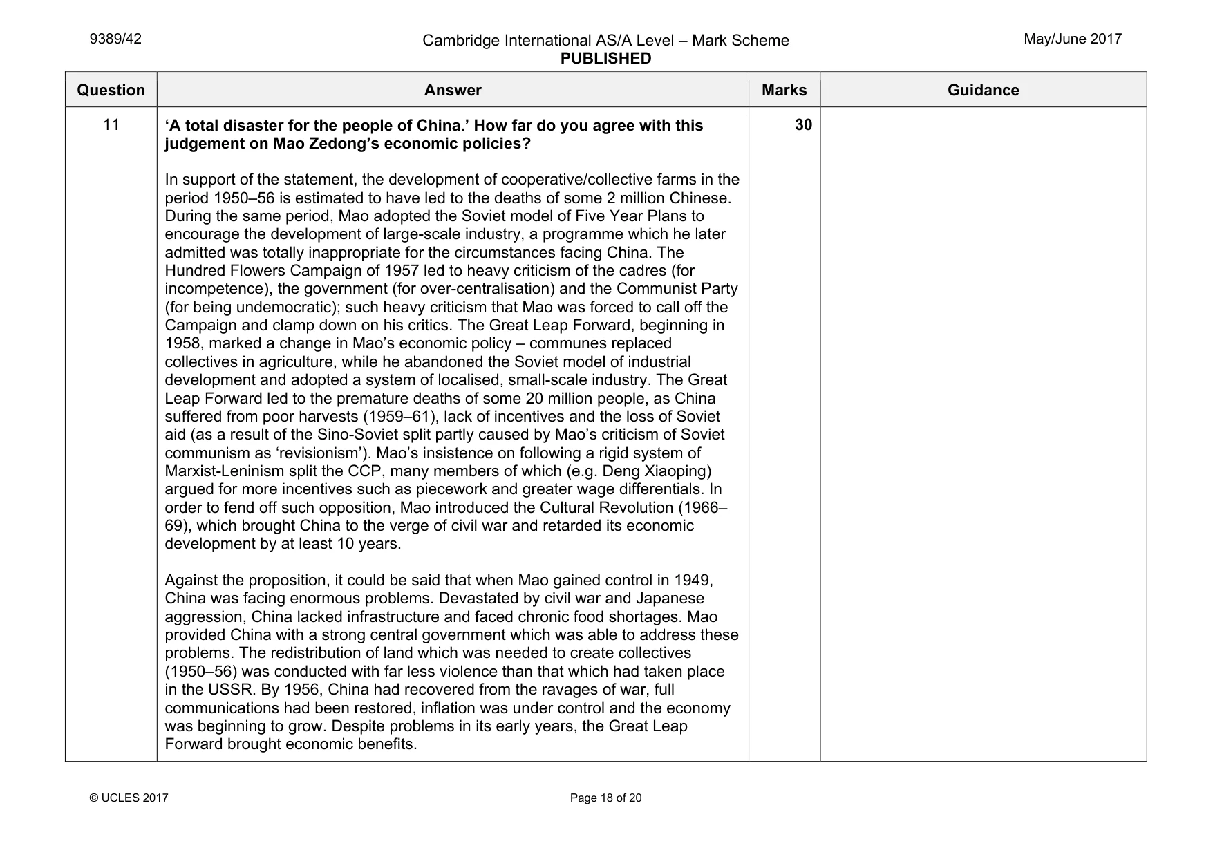 Mark scheme, page 18 of 20