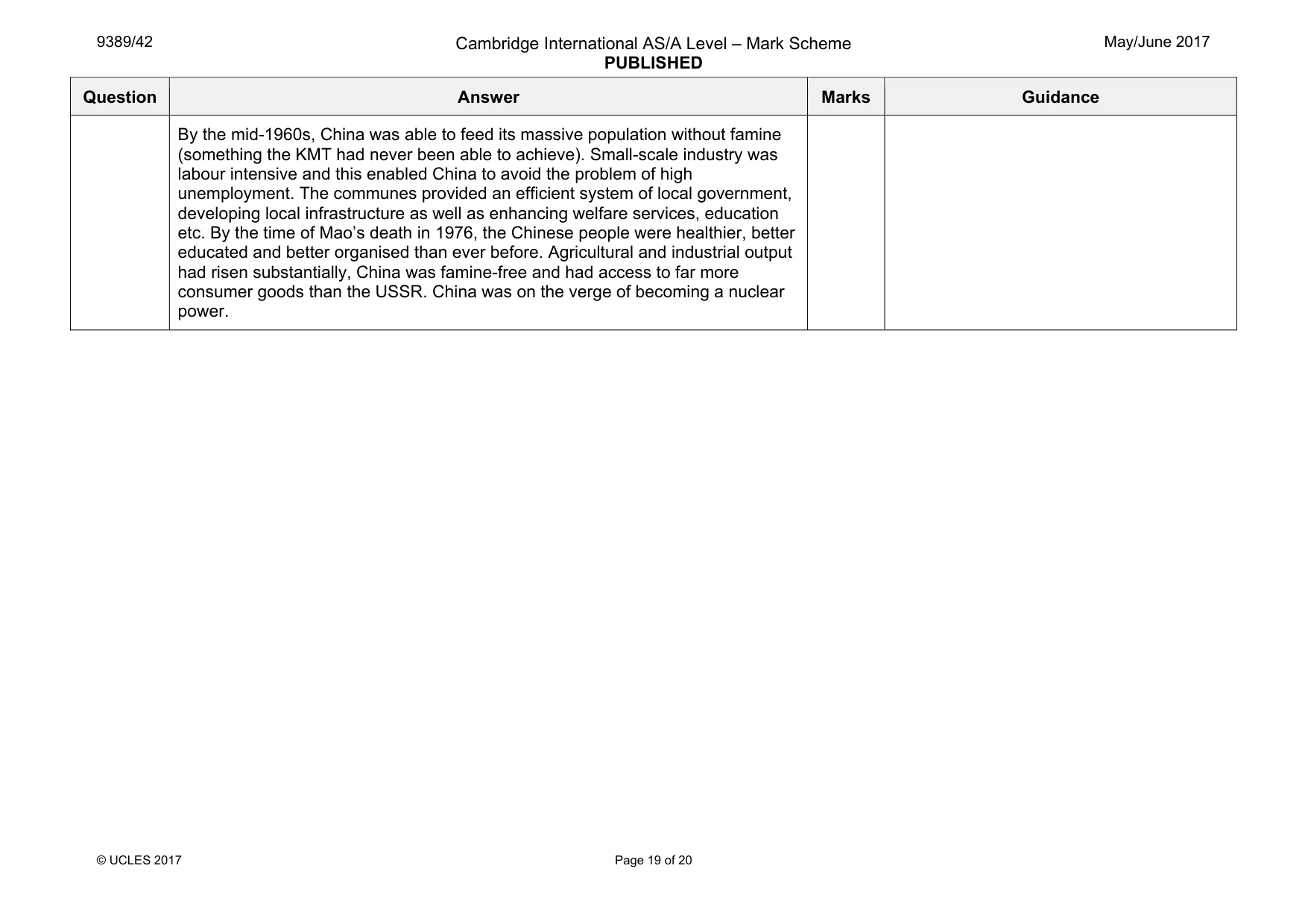 Mark scheme, page 19 of 20