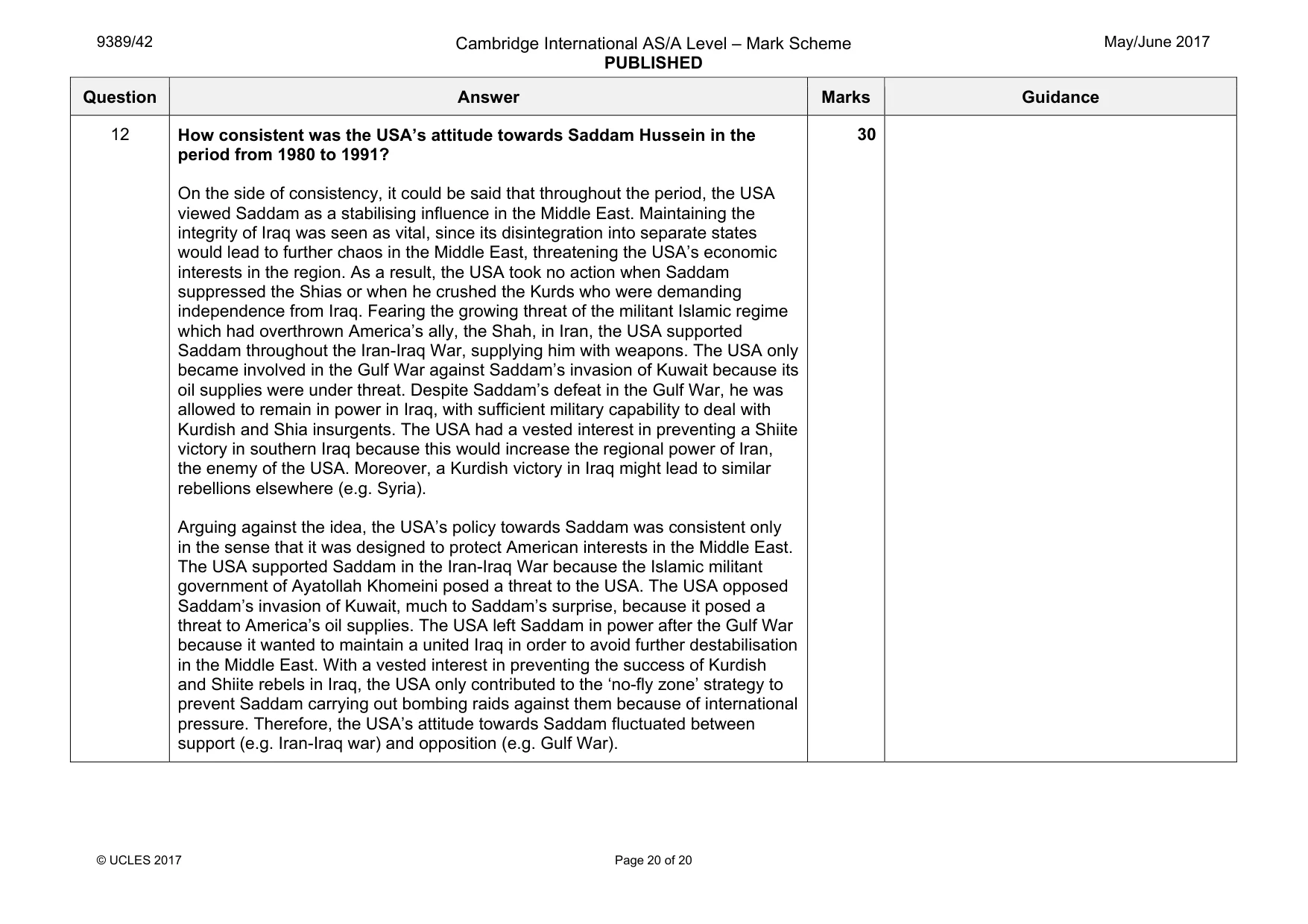 Mark scheme, page 20 of 20