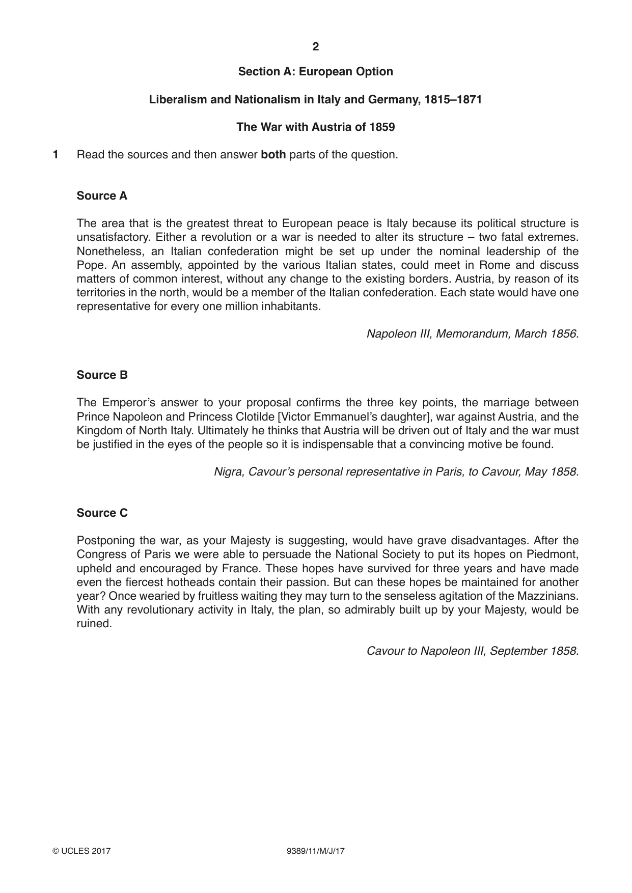 Cambridge A Level History 9389 2017 May/June Paper 1 · Variant 1 question paper, page 2 of 8