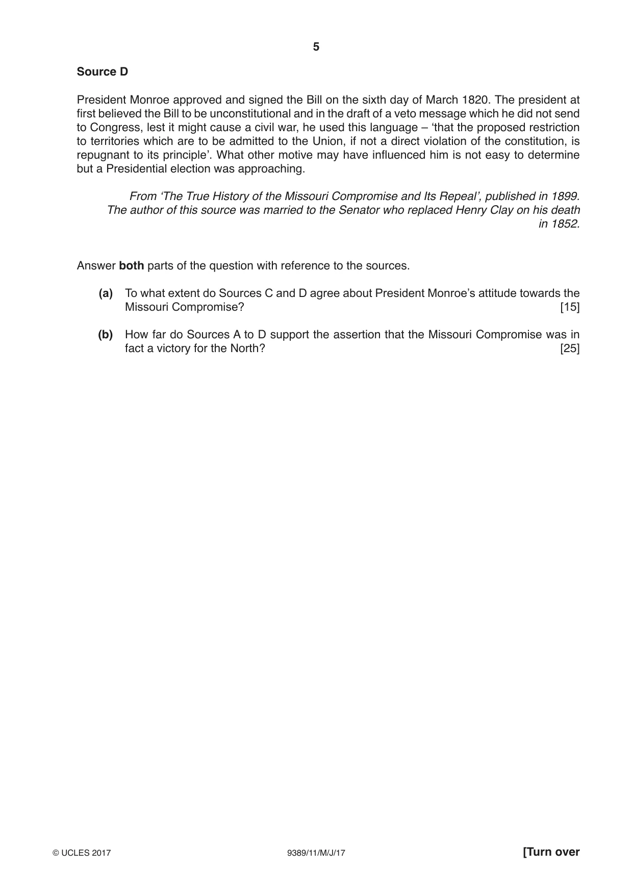 Cambridge A Level History 9389 2017 May/June Paper 1 · Variant 1 question paper, page 5 of 8