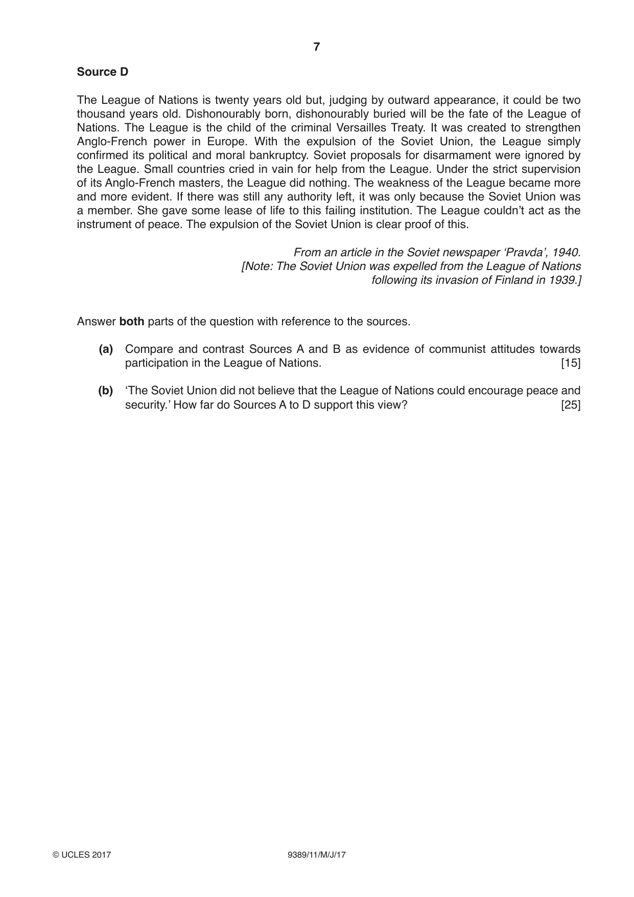 Cambridge A Level History 9389 2017 May/June Paper 1 · Variant 1 question paper, page 7 of 8
