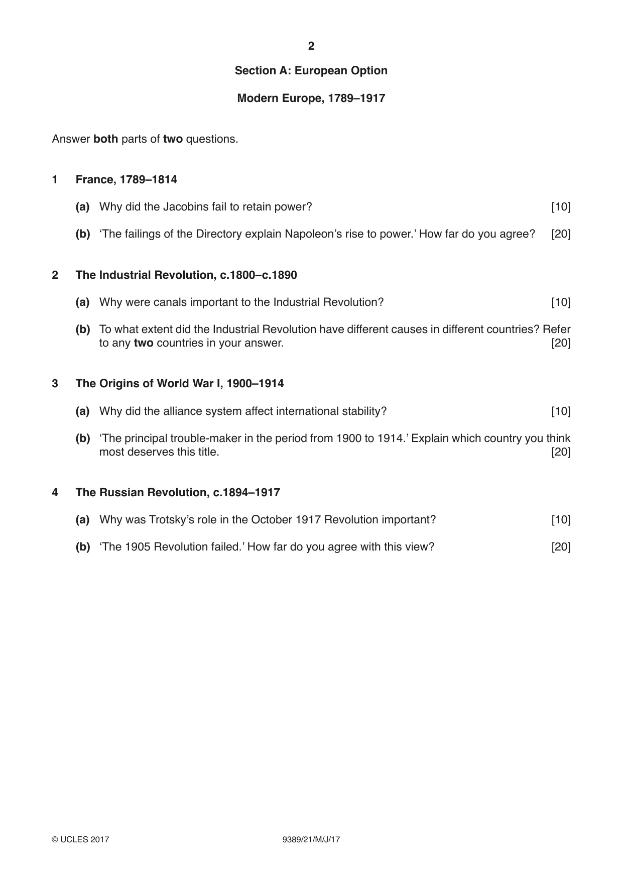 Cambridge A Level History 9389 2017 May/June Paper 2 · Variant 1 question paper, page 2 of 4