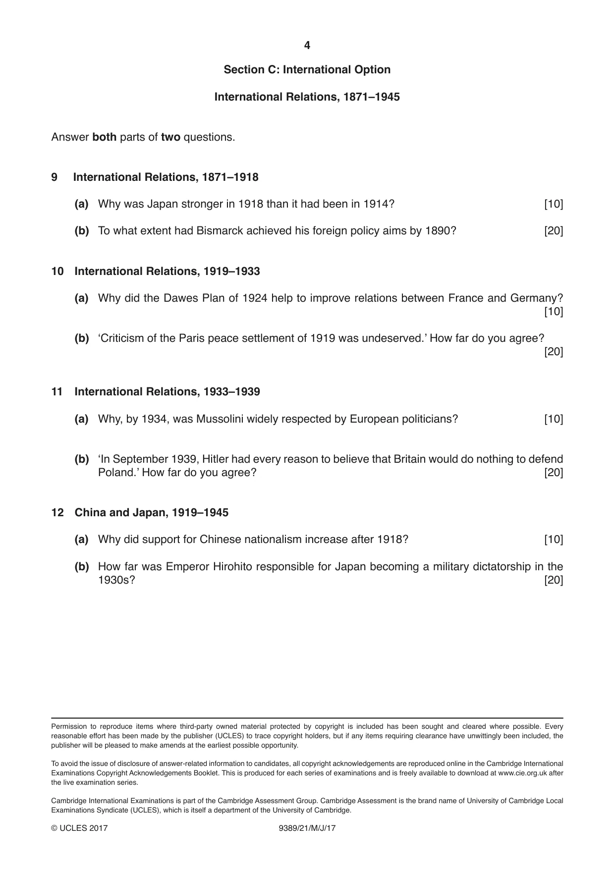 Cambridge A Level History 9389 2017 May/June Paper 2 · Variant 1 question paper, page 4 of 4