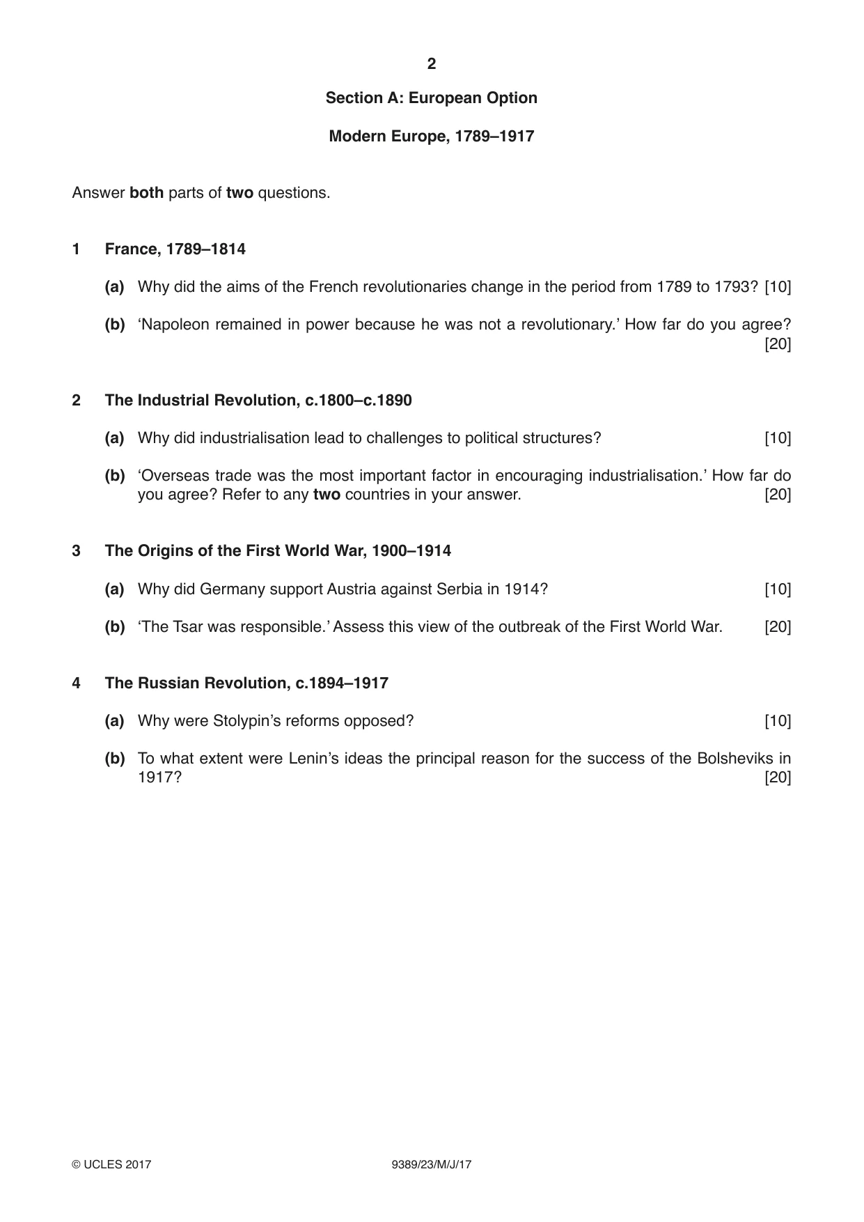 Cambridge A Level History 9389 2017 May/June Paper 2 · Variant 3 question paper, page 2 of 4