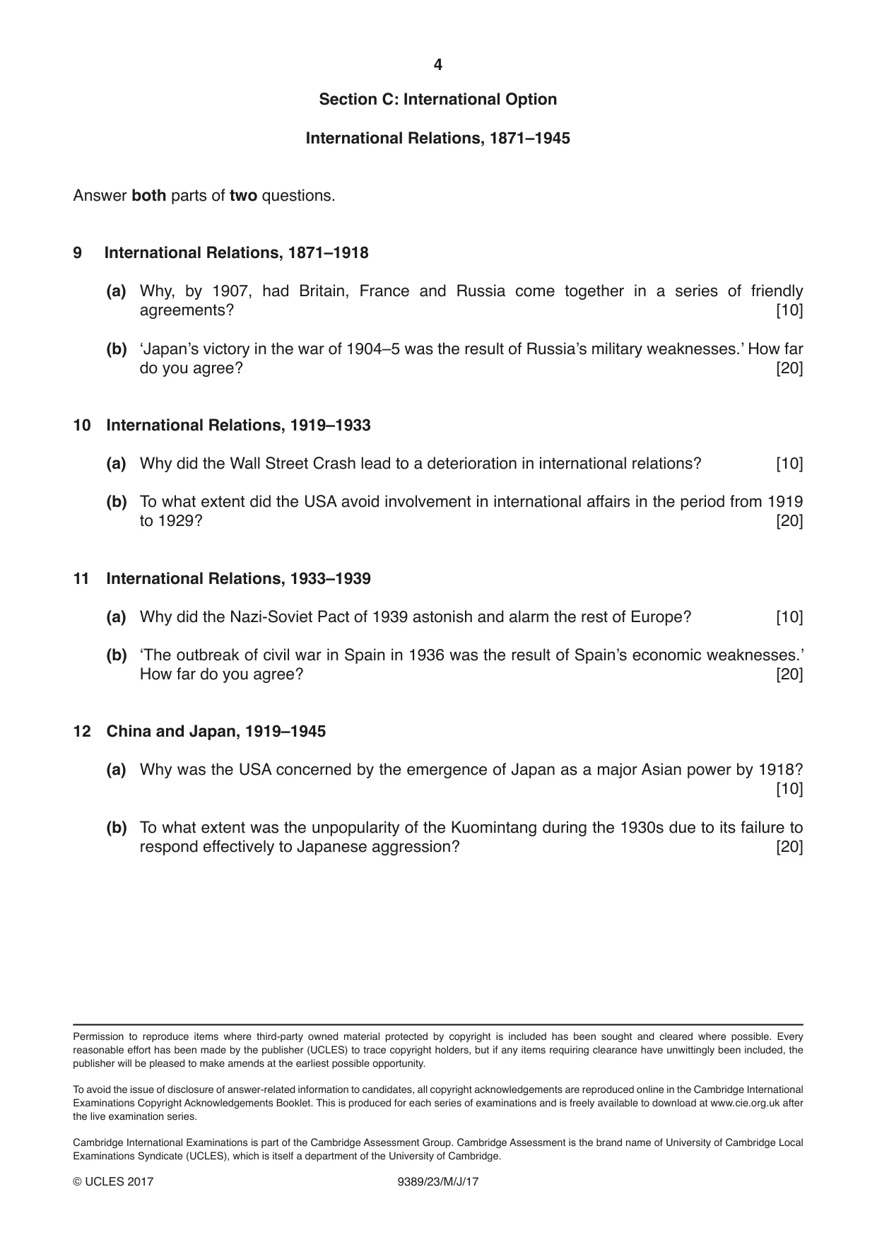 Cambridge A Level History 9389 2017 May/June Paper 2 · Variant 3 question paper, page 4 of 4