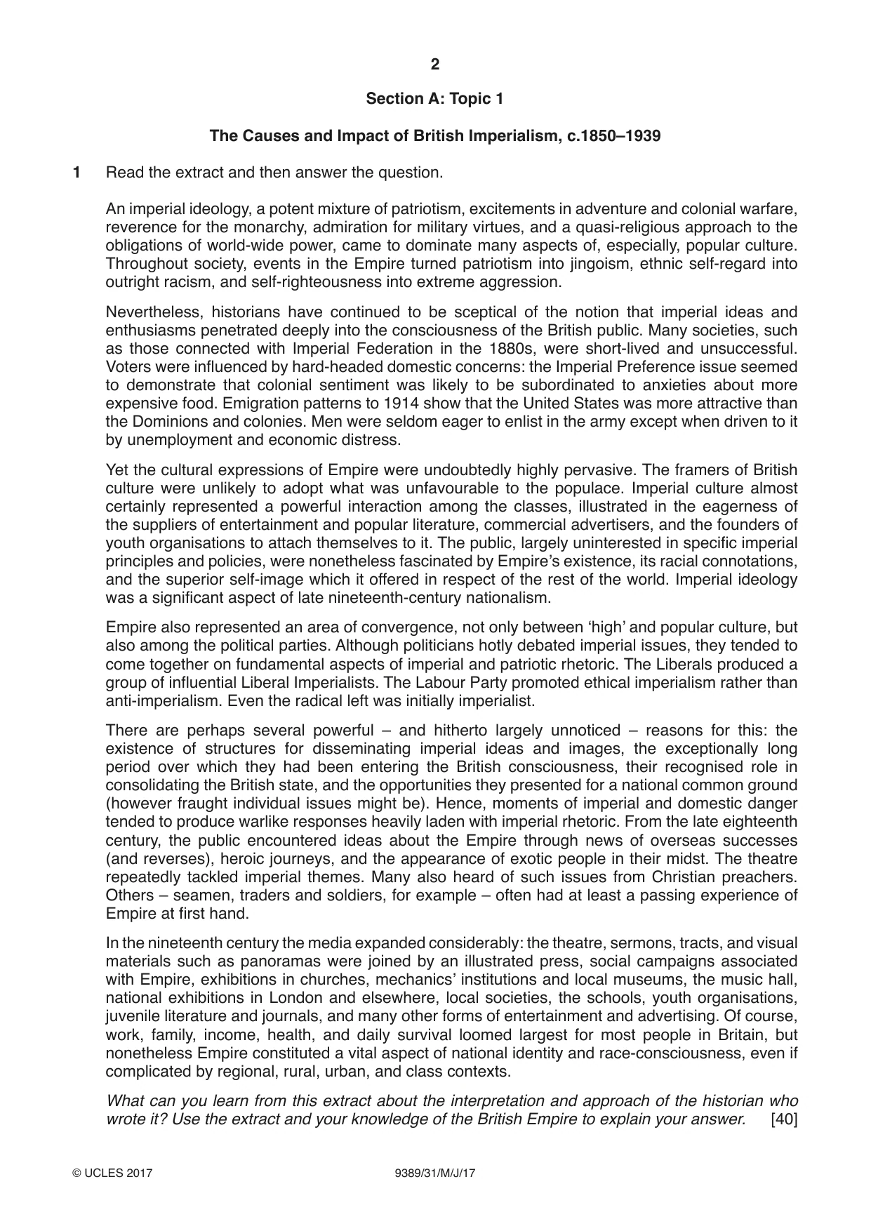 Cambridge A Level History 9389 2017 May/June Paper 3 · Variant 1 question paper, page 2 of 4