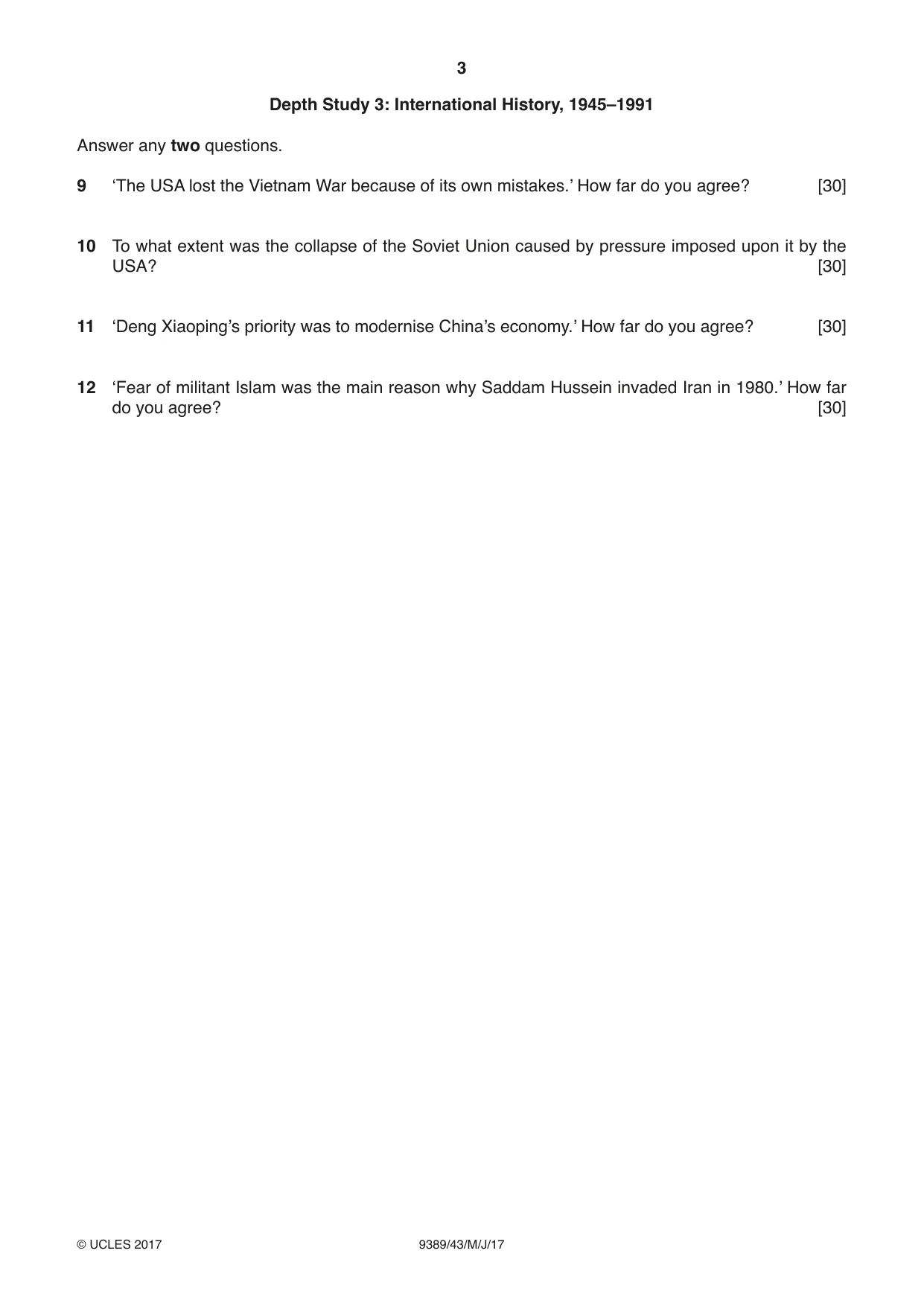 Cambridge A Level History 9389 2017 May/June Paper 4 · Variant 3 question paper, page 3 of 4