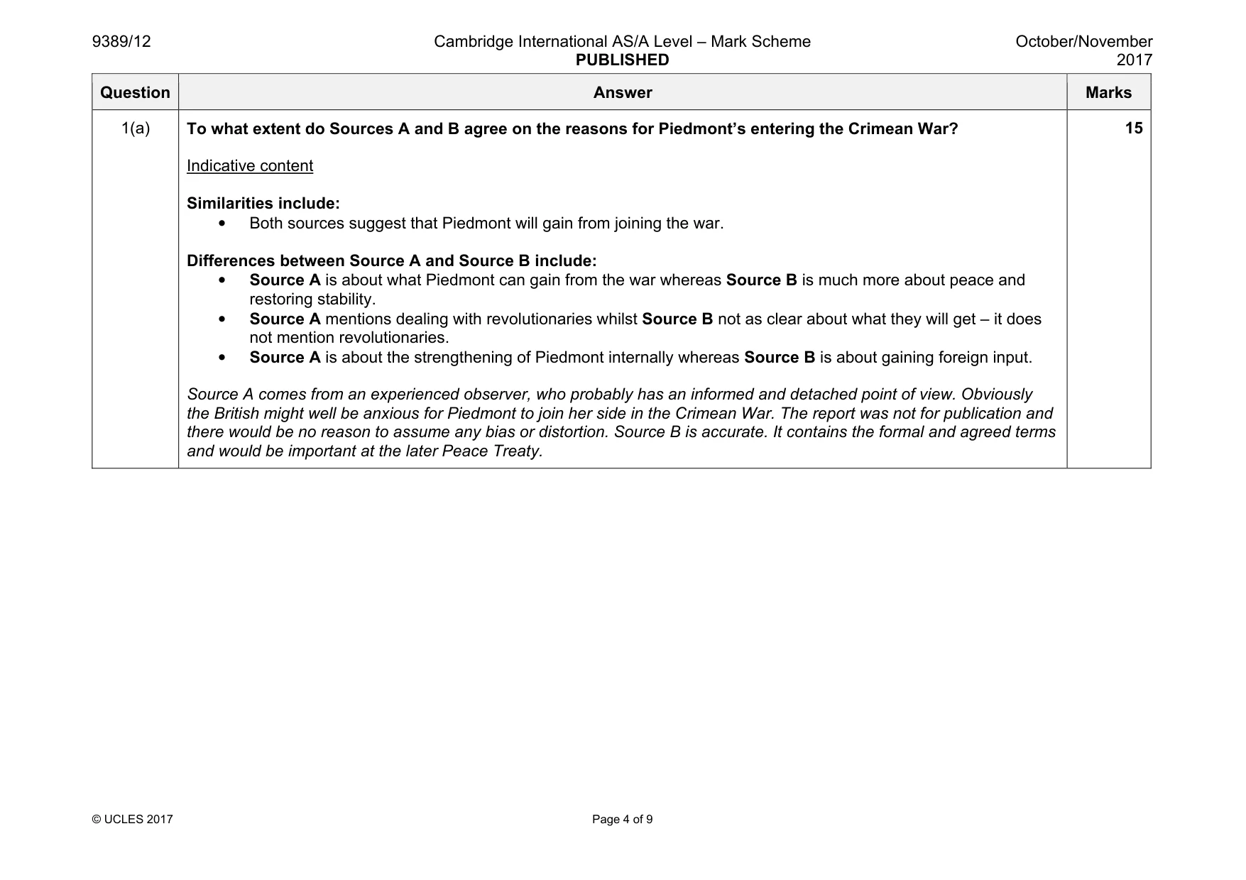 Mark scheme, page 4 of 9