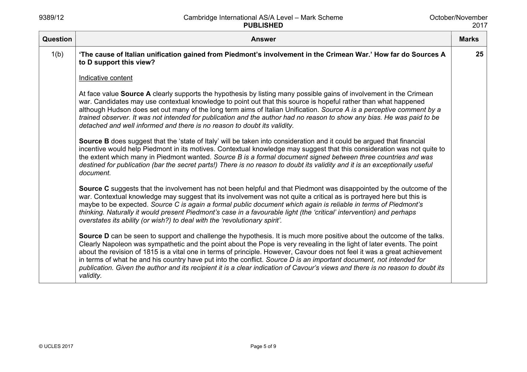 Mark scheme, page 5 of 9