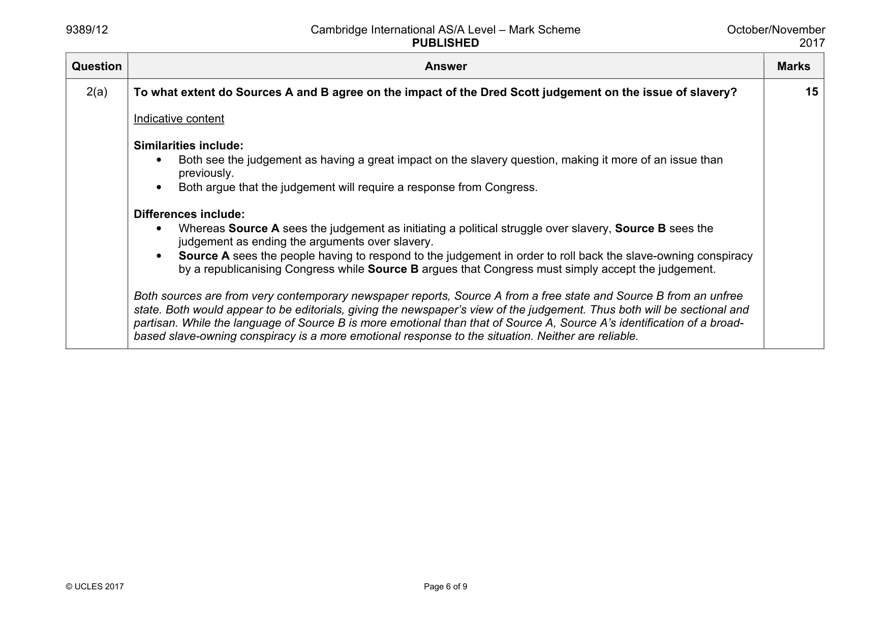 Mark scheme, page 6 of 9