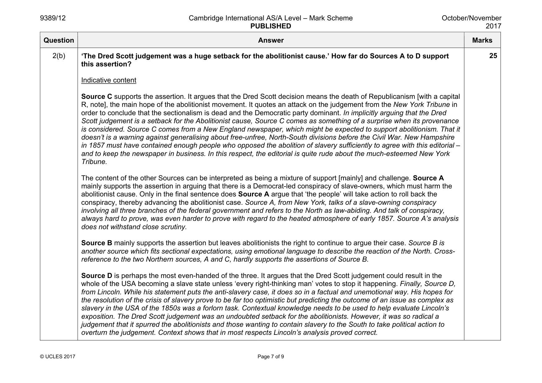 Mark scheme, page 7 of 9