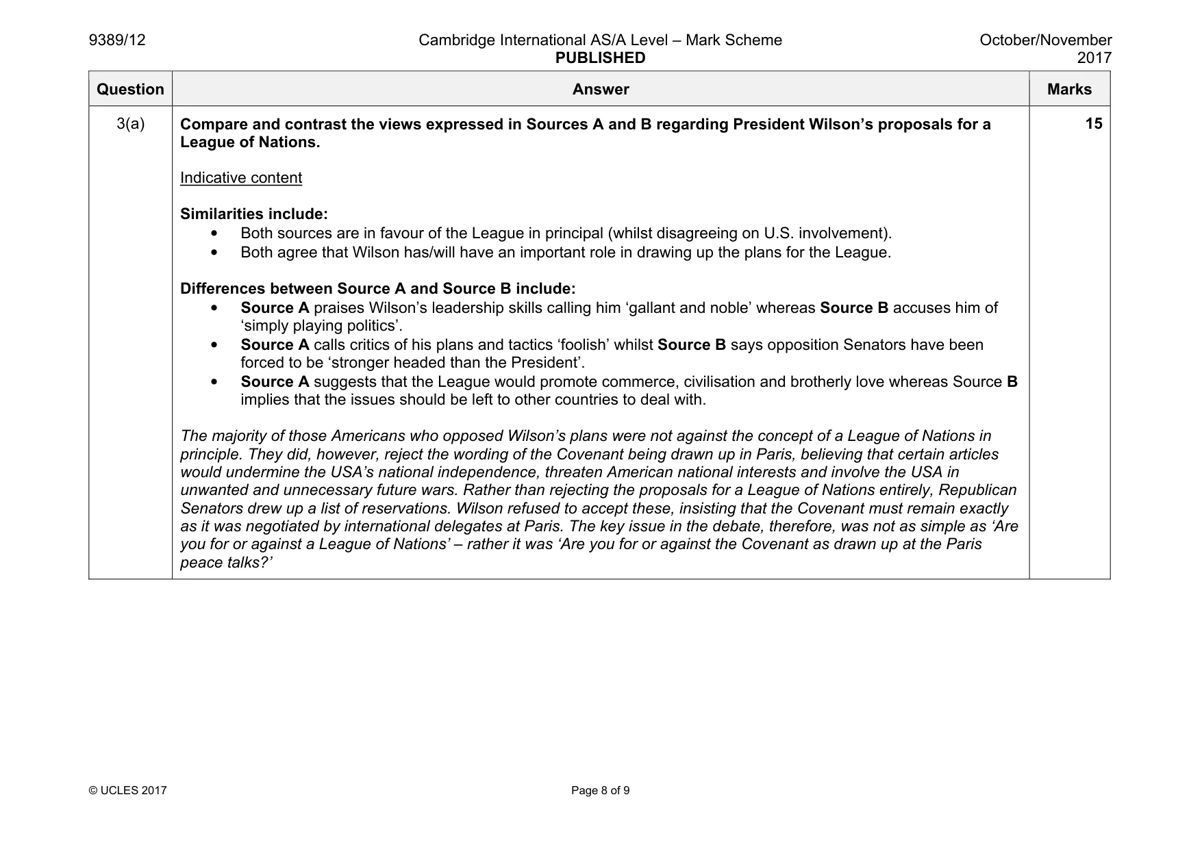 Mark scheme, page 8 of 9