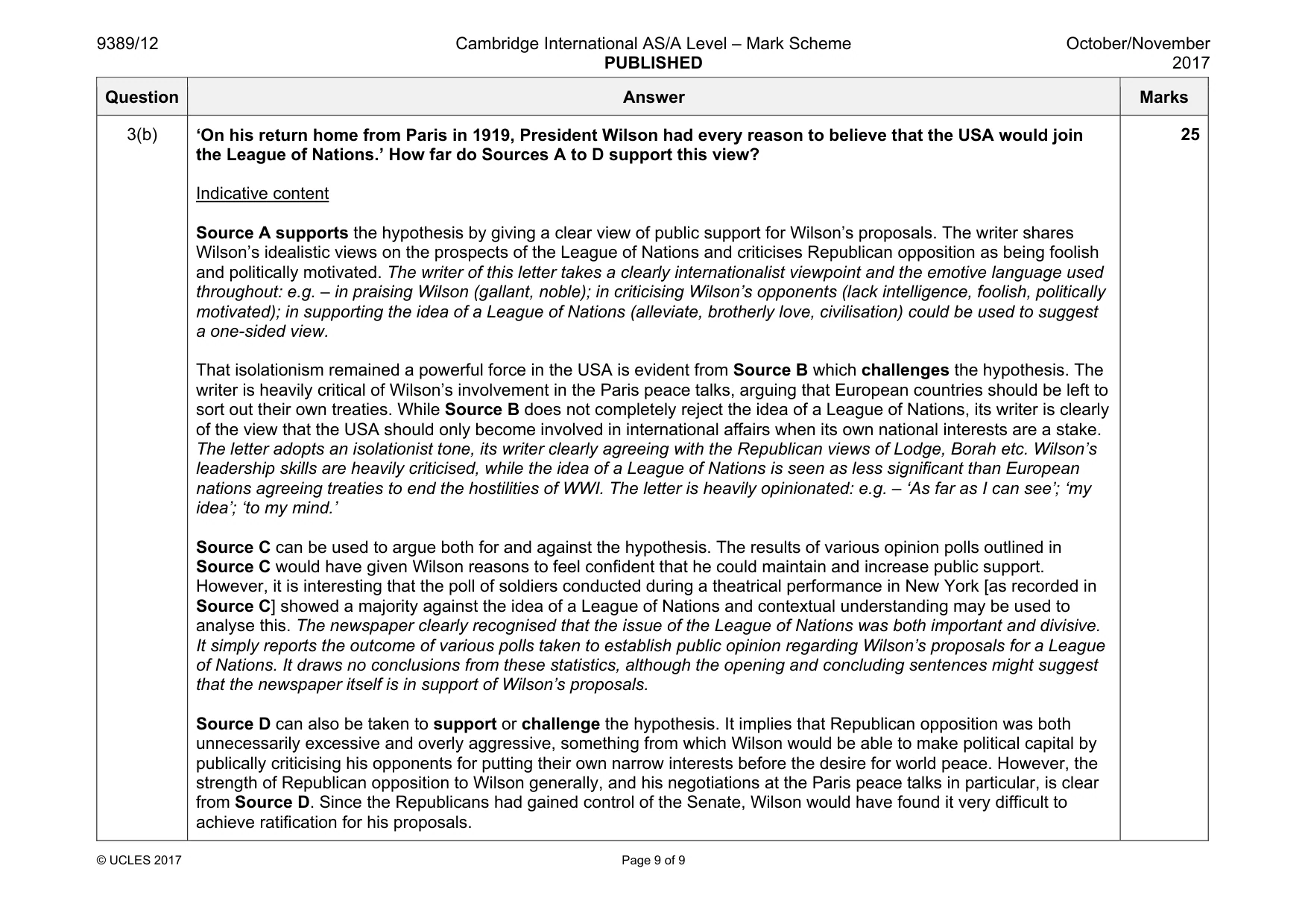 Mark scheme, page 9 of 9