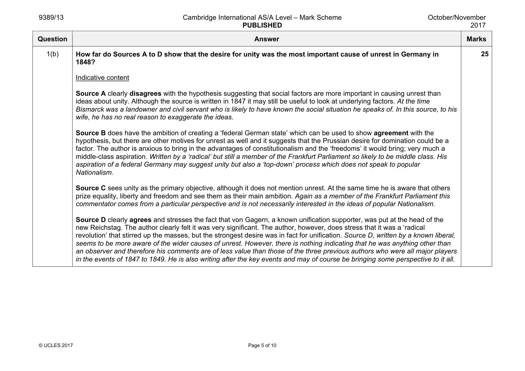 Mark scheme, page 5 of 10