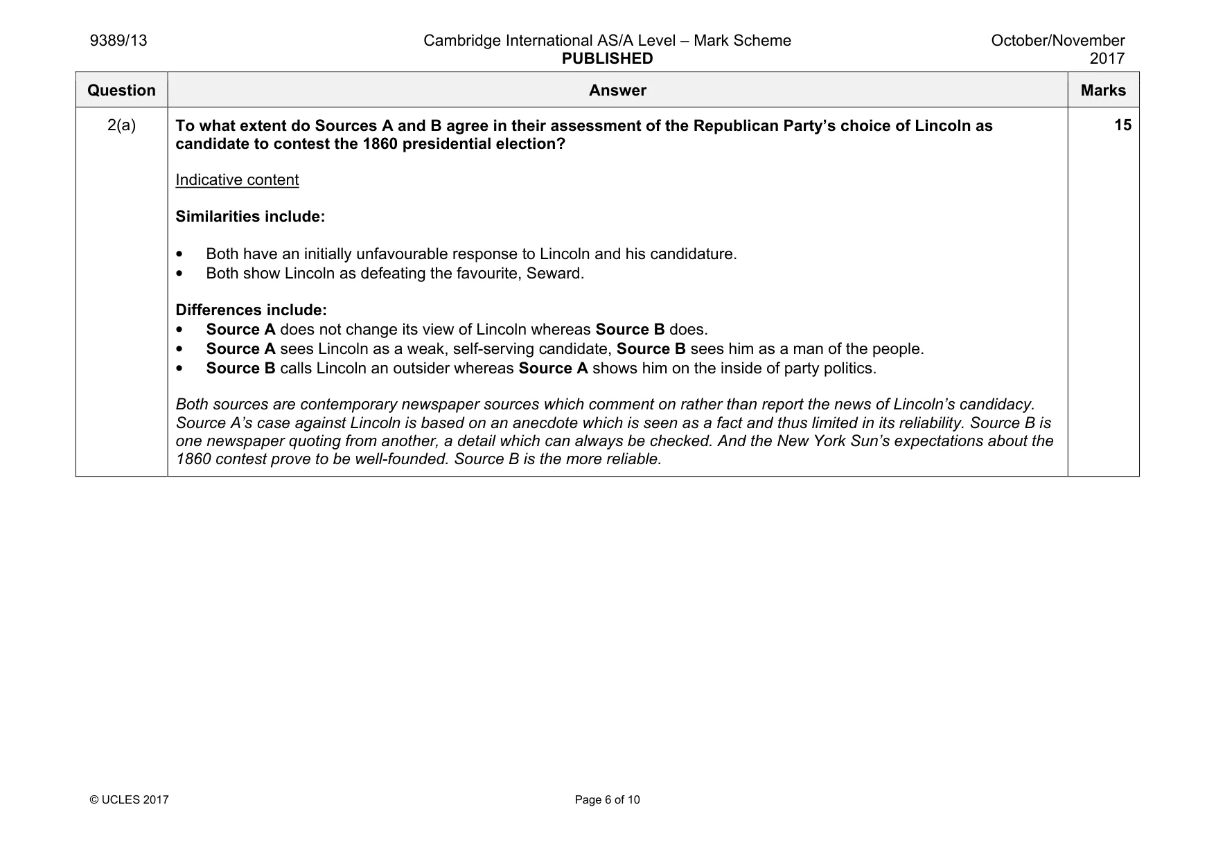 Mark scheme, page 6 of 10