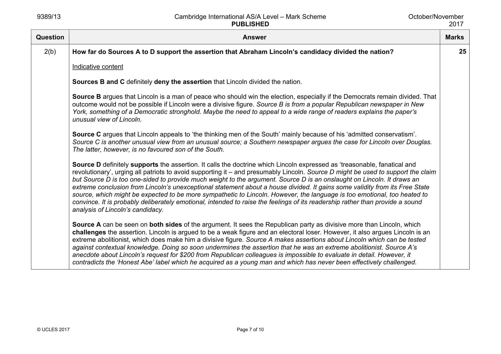 Mark scheme, page 7 of 10
