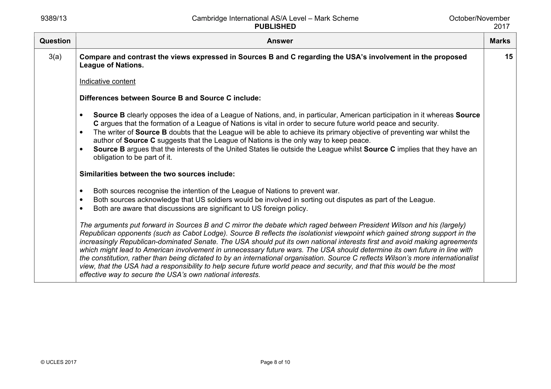 Mark scheme, page 8 of 10