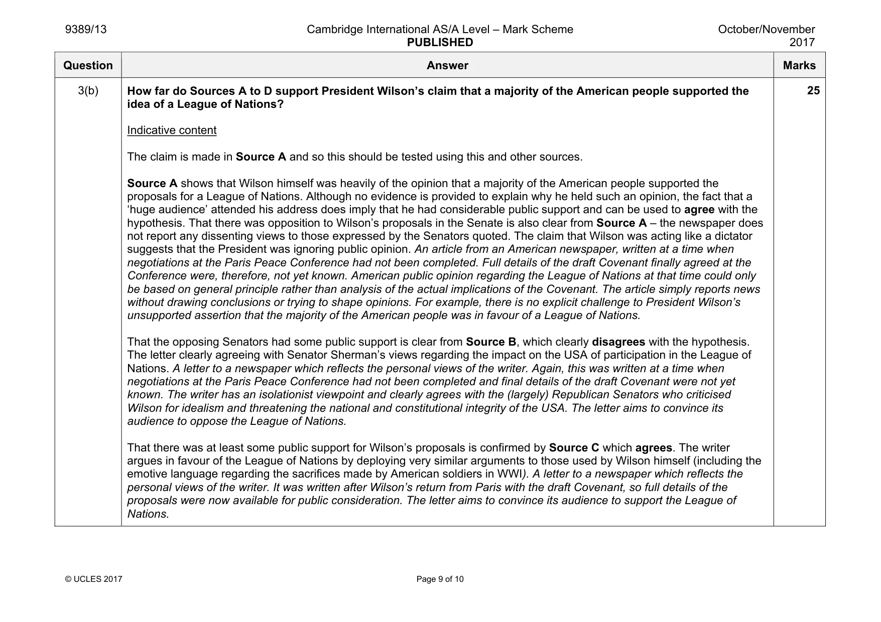 Mark scheme, page 9 of 10