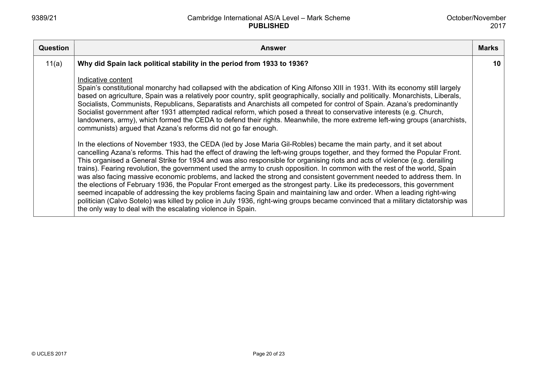 Mark scheme, page 20 of 23