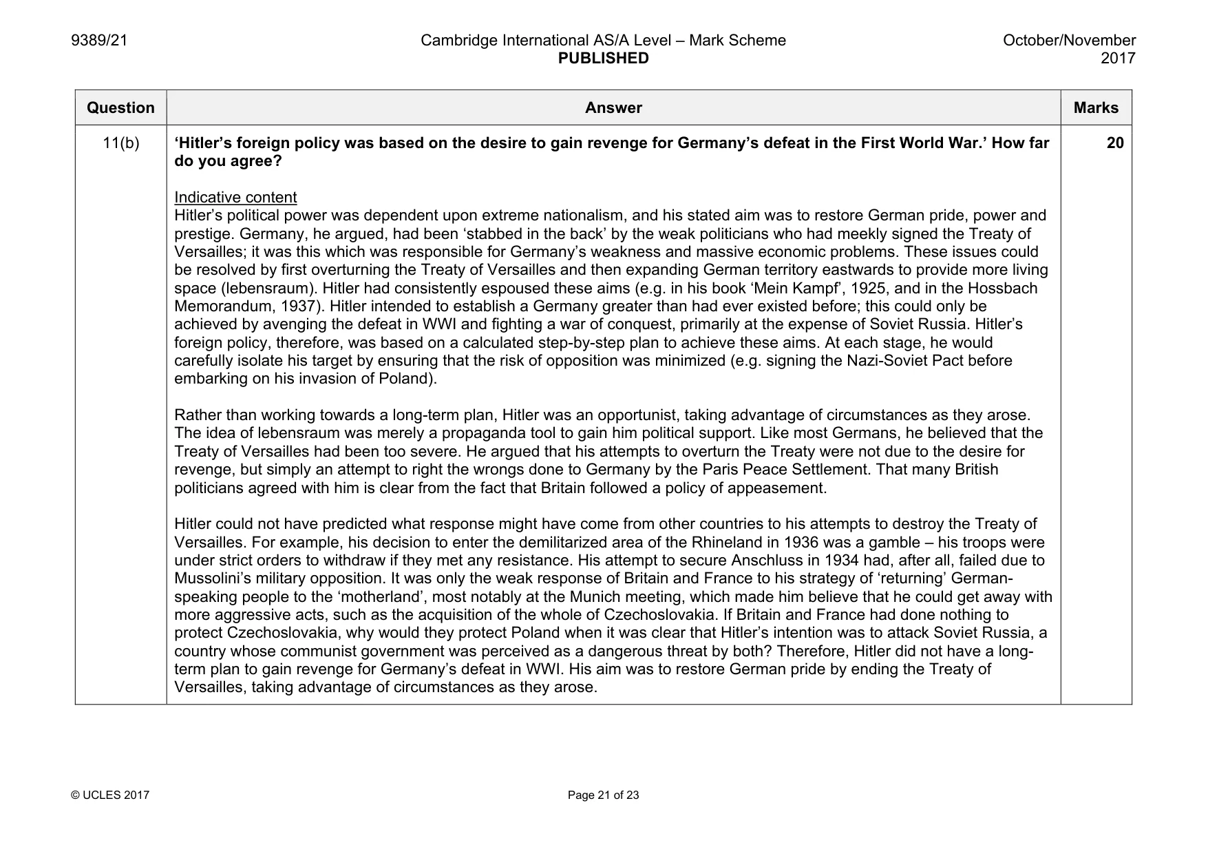 Mark scheme, page 21 of 23