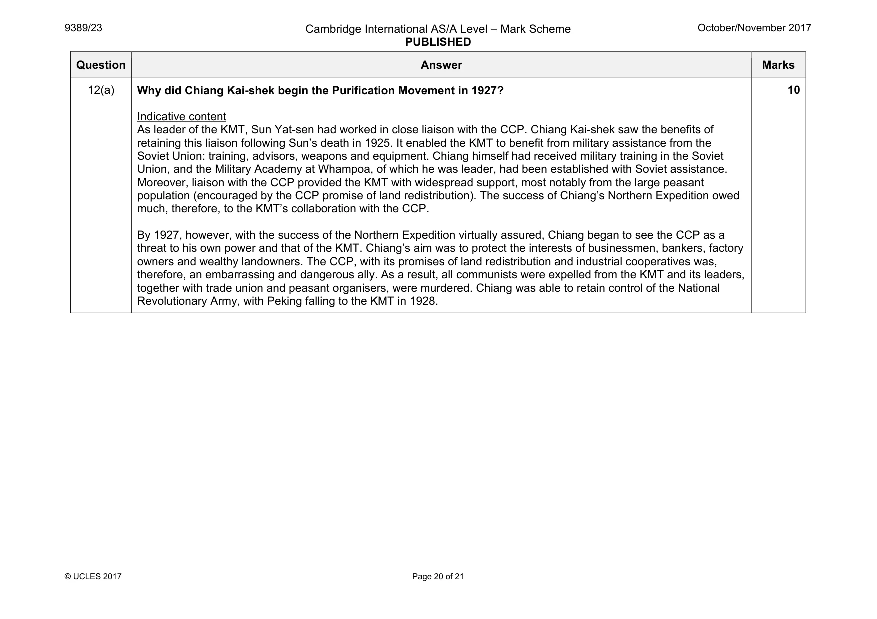 Mark scheme, page 20 of 21