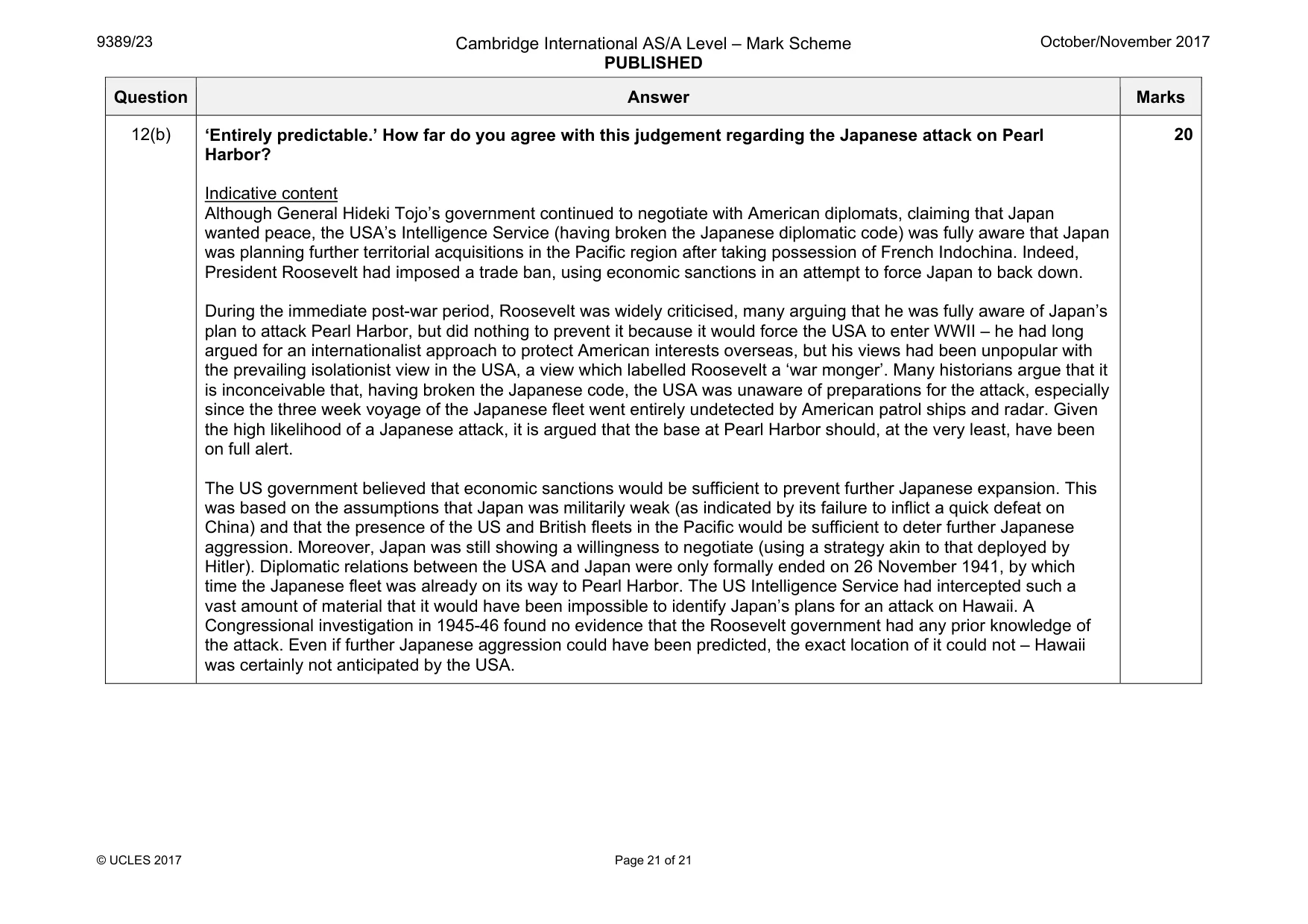 Mark scheme, page 21 of 21