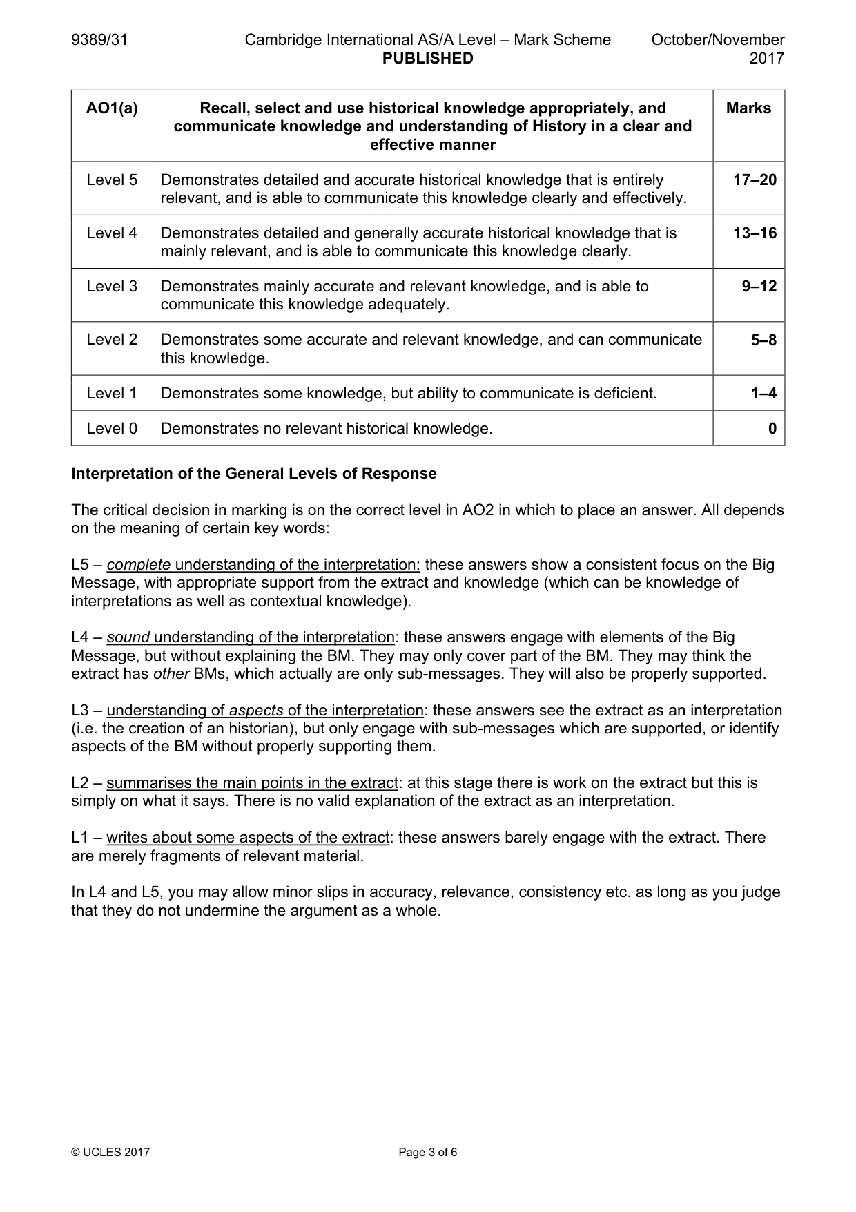 Mark scheme, page 3 of 6