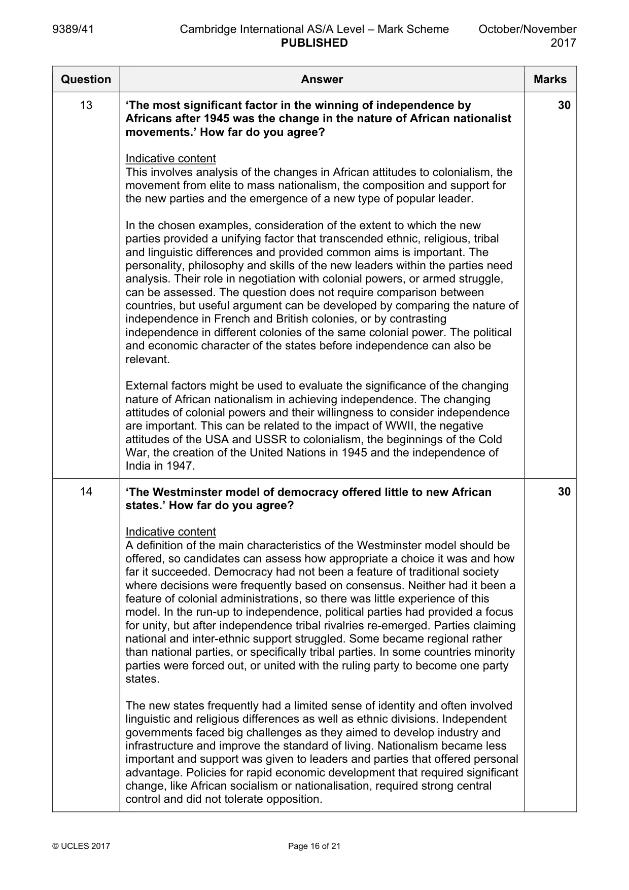 Mark scheme, page 16 of 21