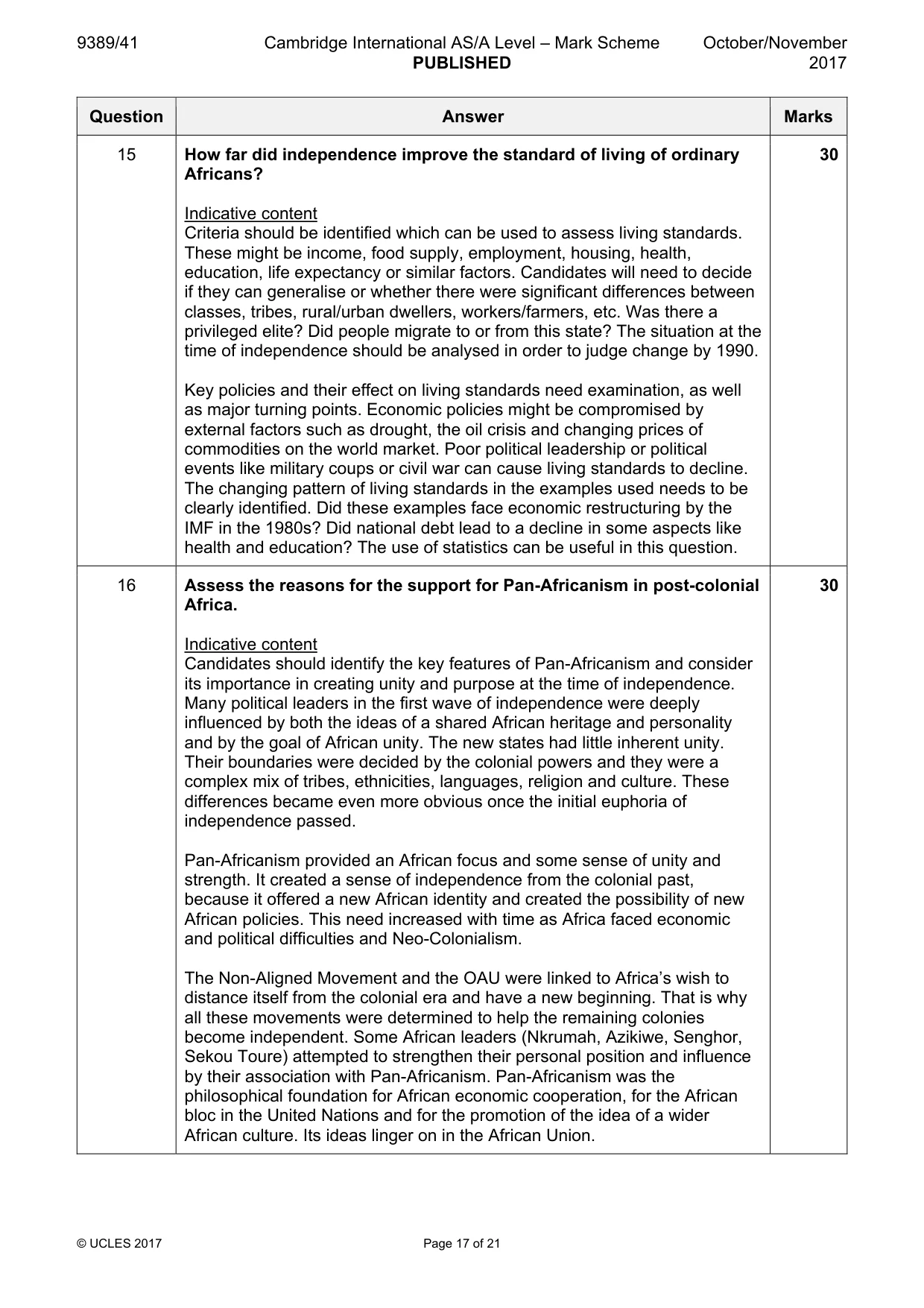 Mark scheme, page 17 of 21