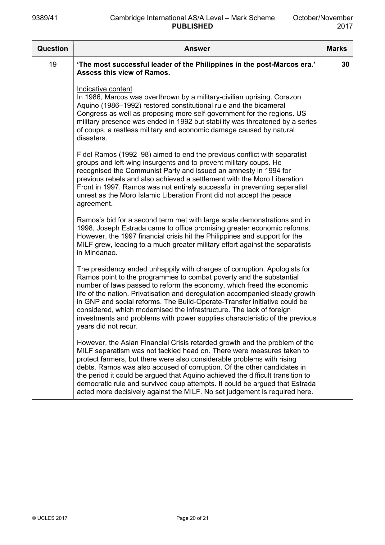 Mark scheme, page 20 of 21