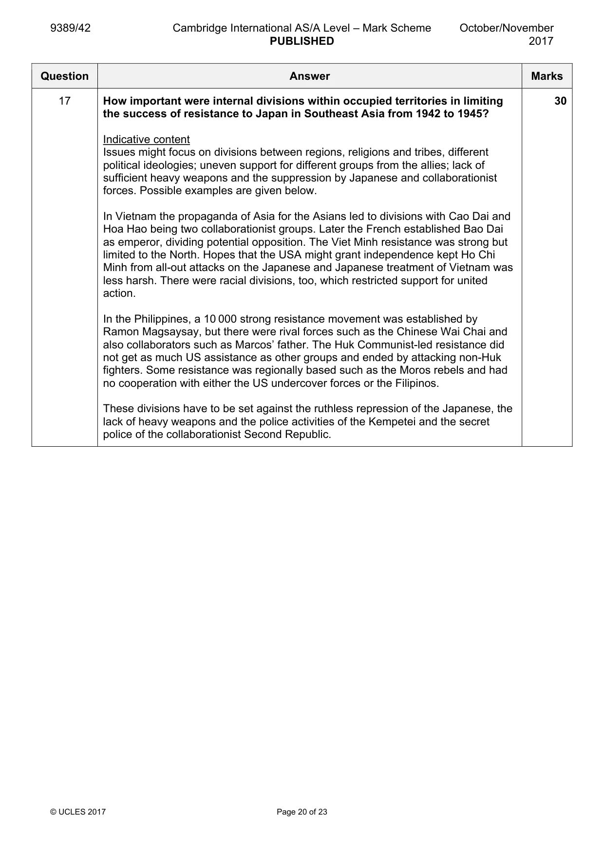 Mark scheme, page 20 of 23