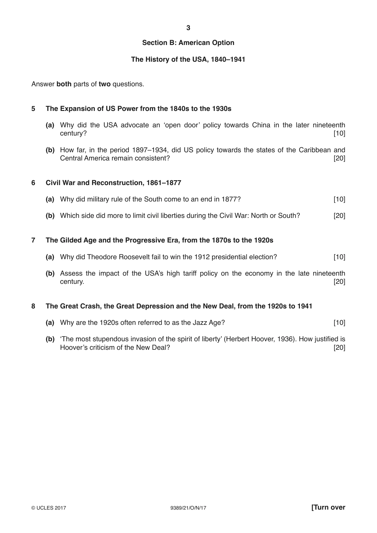Cambridge A Level History 9389 2017 Oct/Nov Paper 2 · Variant 1 question paper, page 3 of 4